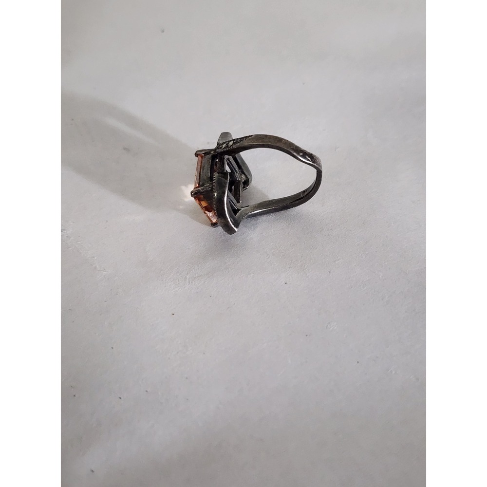925 Sterling Silver Peach Faceted Stone Marcasite Statement Ring Size 5.5 – 8g - Picture 6 of 6